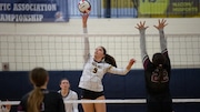 Abbey Bivona (9) of Delaware Valley returns the ball during the NJSIAA Group 1 Final, at Franklin High School, in Somerset, NJ on Sunday, November 12, 2023.