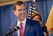 Tom Kean addresses supporters, family, and the press at Election Night Headquarters in the Big N.J. House race at The Olde Mill Inn in Basking Ridge on Tuesday, November 5, 2024.