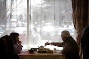 Saturday, February 11, 2023 - Two diners at Golden Seafood in Edison enjoy lunch on a Saturday afternoon. when the authentic Cantonese restaurant offers Dim Sum, (small plates of dumplings and other snack dishes accompanied by tea.) 