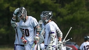 Jack Cifuentes, 50, Bridgewater-Raritan after scoring during the Bridgewater-Raritan v Pingry boys lacrosse at Pingry in Basking Ridge, NJ, on Saturday, March 29, 2025.  Pingry won 7-6.